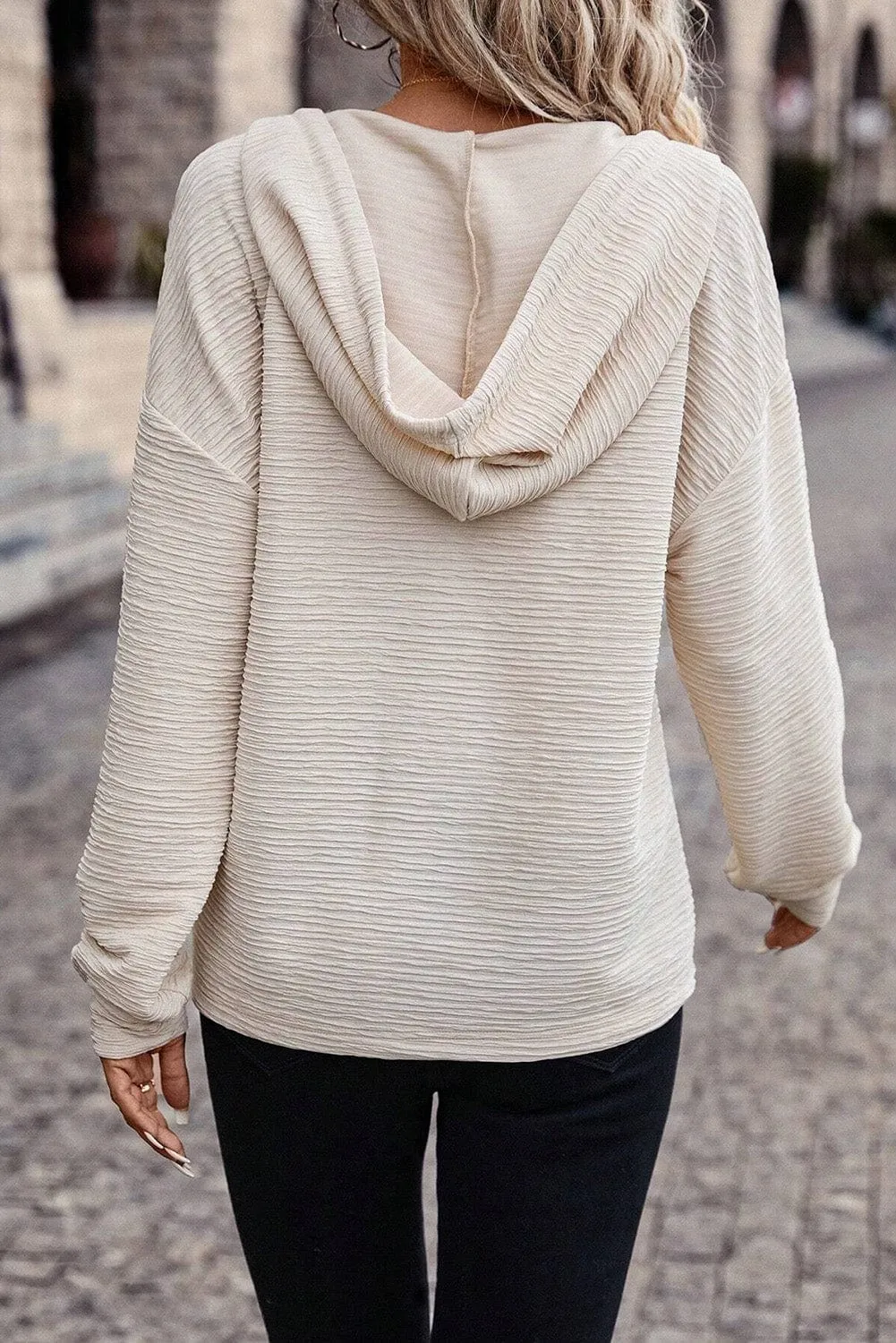 Apricot Lightweight Textured Buttoned Hoodie