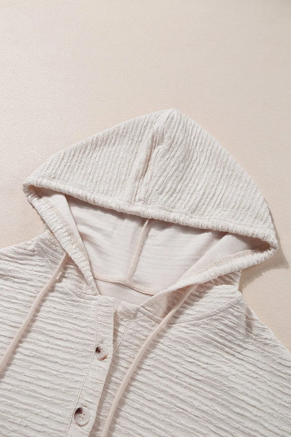 Apricot Lightweight Textured Buttoned Hoodie