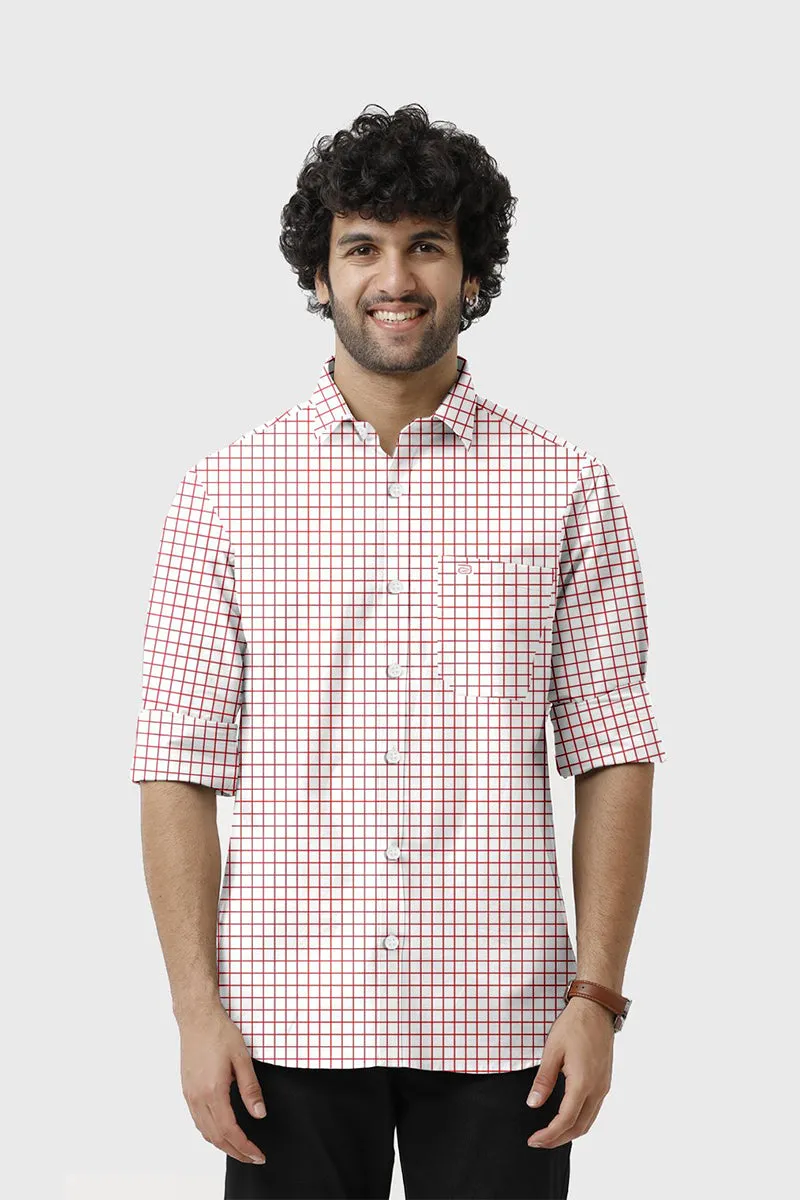 Bamboo Checks - White With Red Checked Shirts For Mens | Ariser