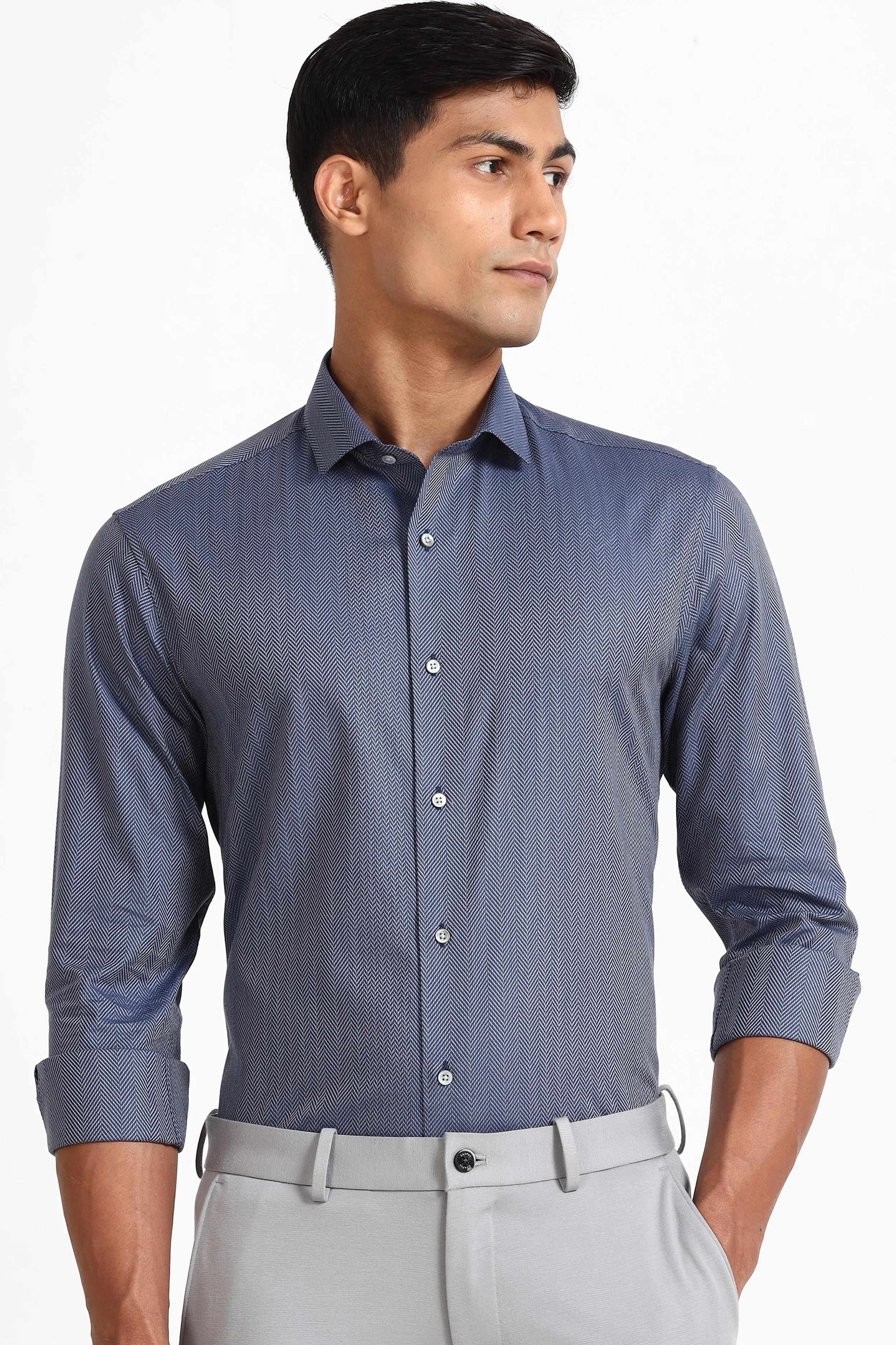 Blue Herringbone Formal Shirt