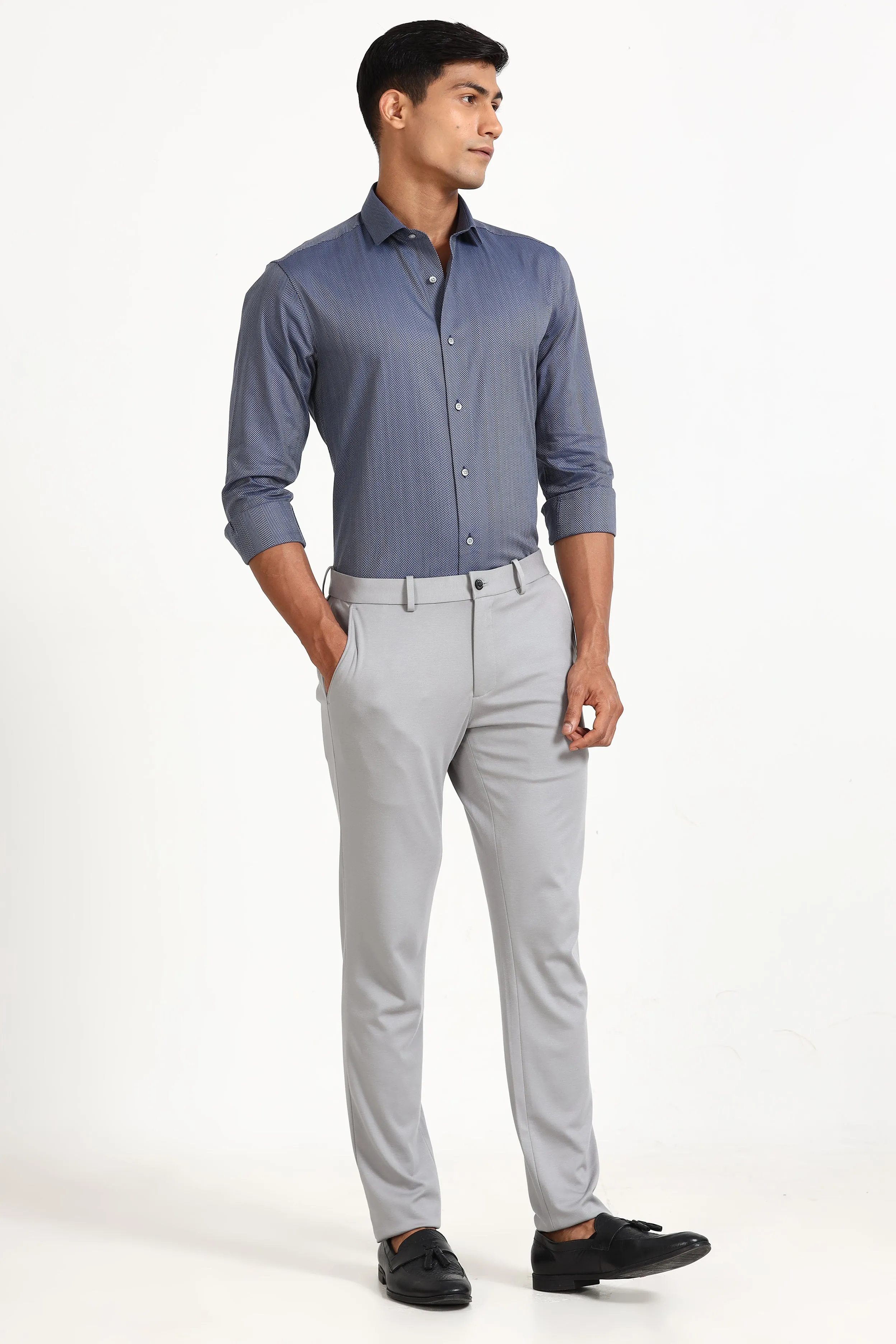 Blue Herringbone Formal Shirt