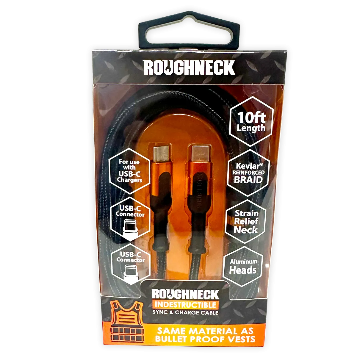 Charging Cable Roughneck USB-C to USB-C 10FT 2.4 Amp - 3 Pieces Per Pack 24571