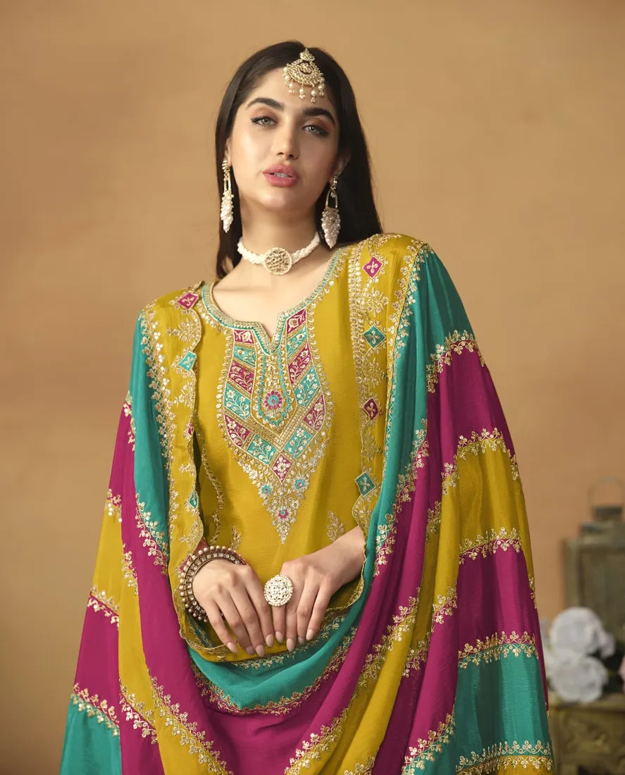 Chic And Comfortable Punjabi Salwar Suit in Chinon Silk