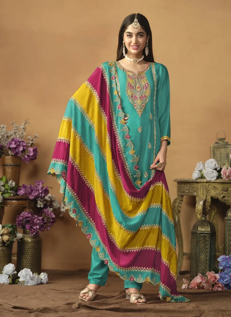 Chic And Comfortable Punjabi Salwar Suit in Chinon Silk