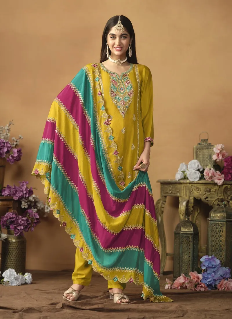 Chic And Comfortable Punjabi Salwar Suit in Chinon Silk