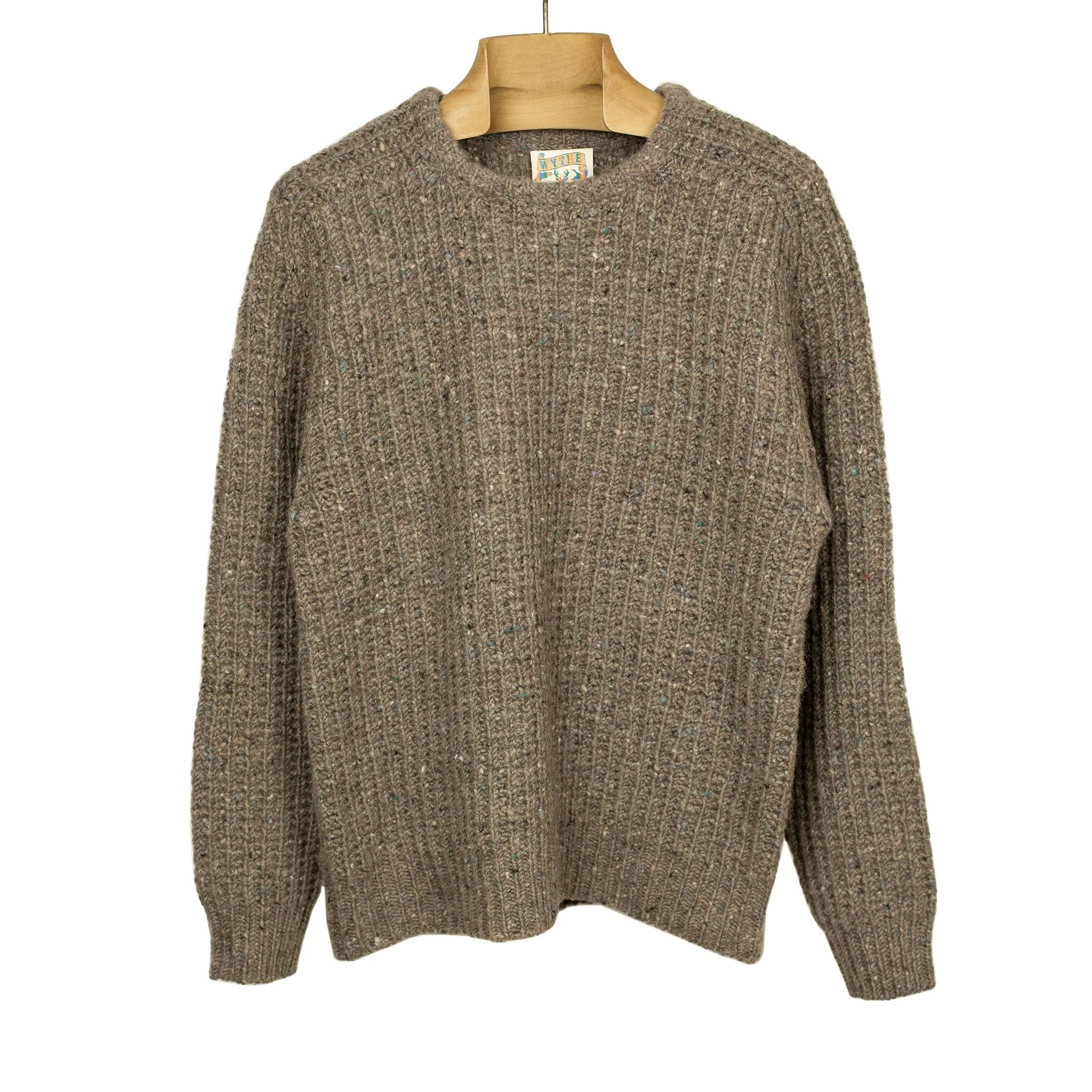 Chunky rib Irish Donegal wool sweater in "Mollusk Taupe"