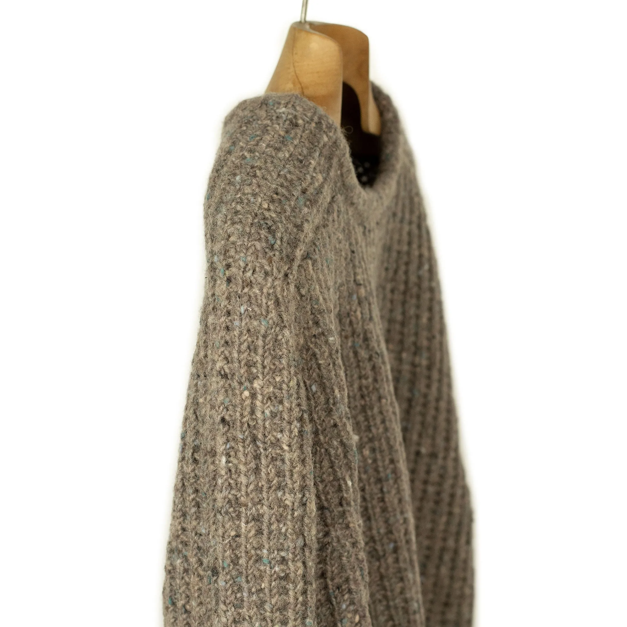 Chunky rib Irish Donegal wool sweater in "Mollusk Taupe"