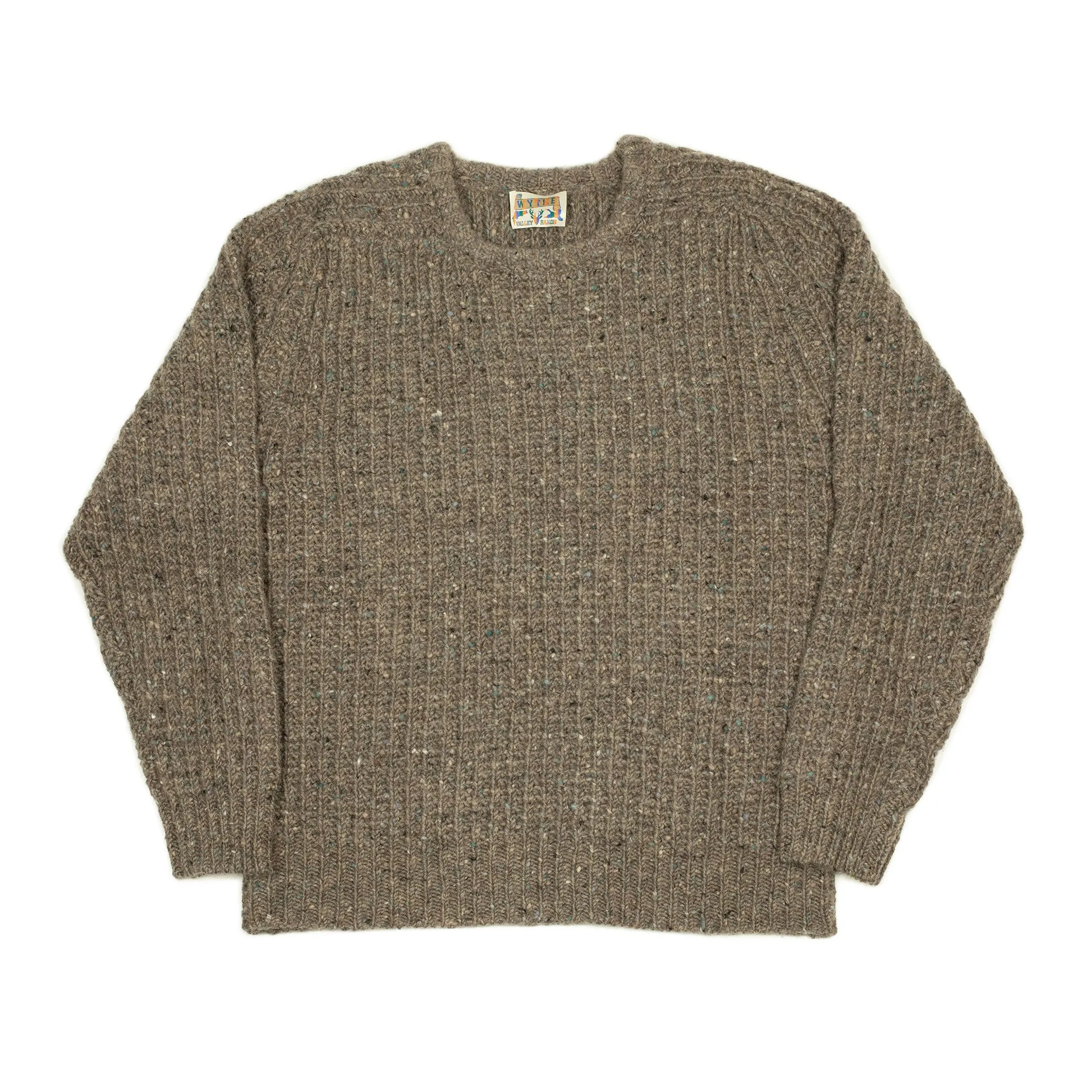 Chunky rib Irish Donegal wool sweater in "Mollusk Taupe"