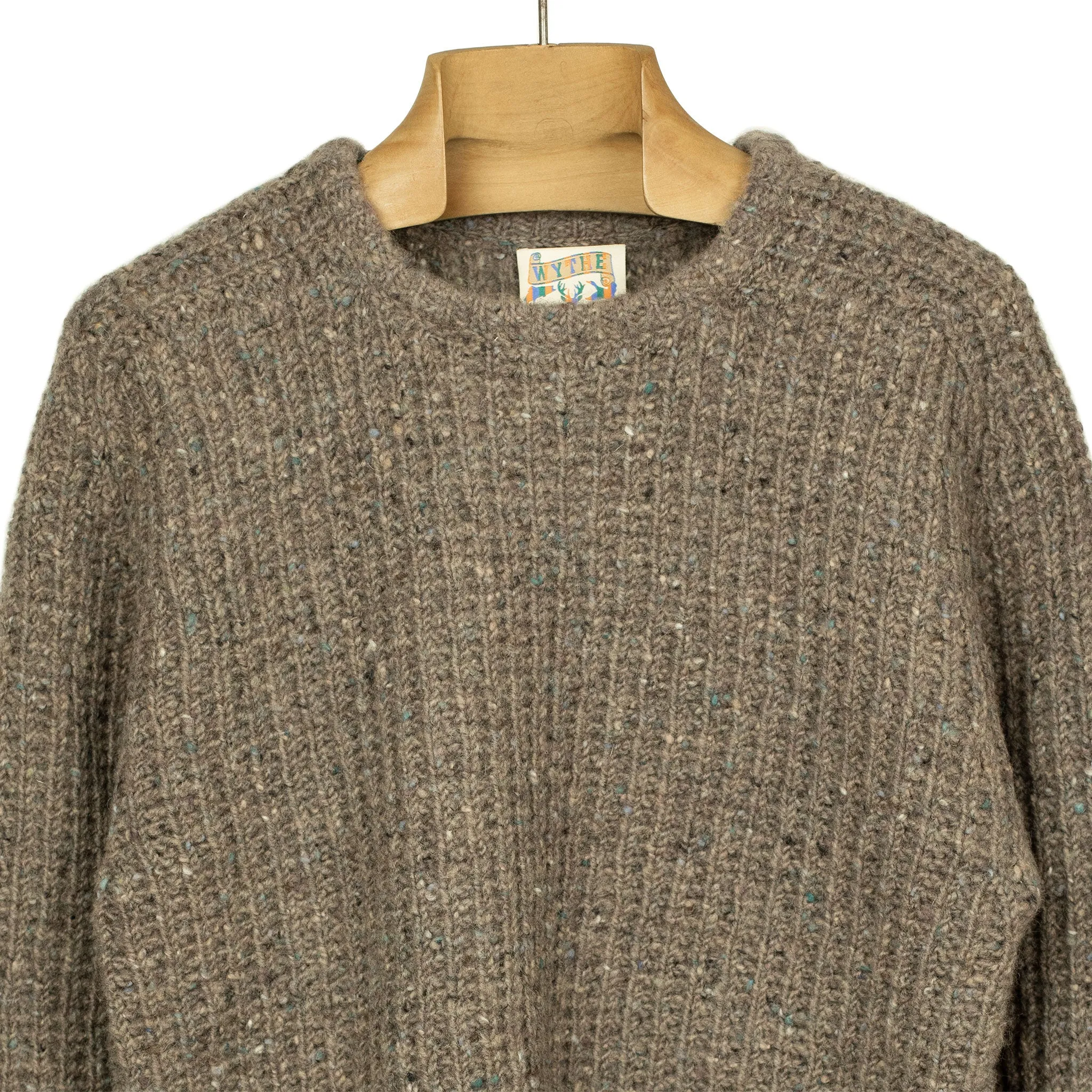 Chunky rib Irish Donegal wool sweater in "Mollusk Taupe"