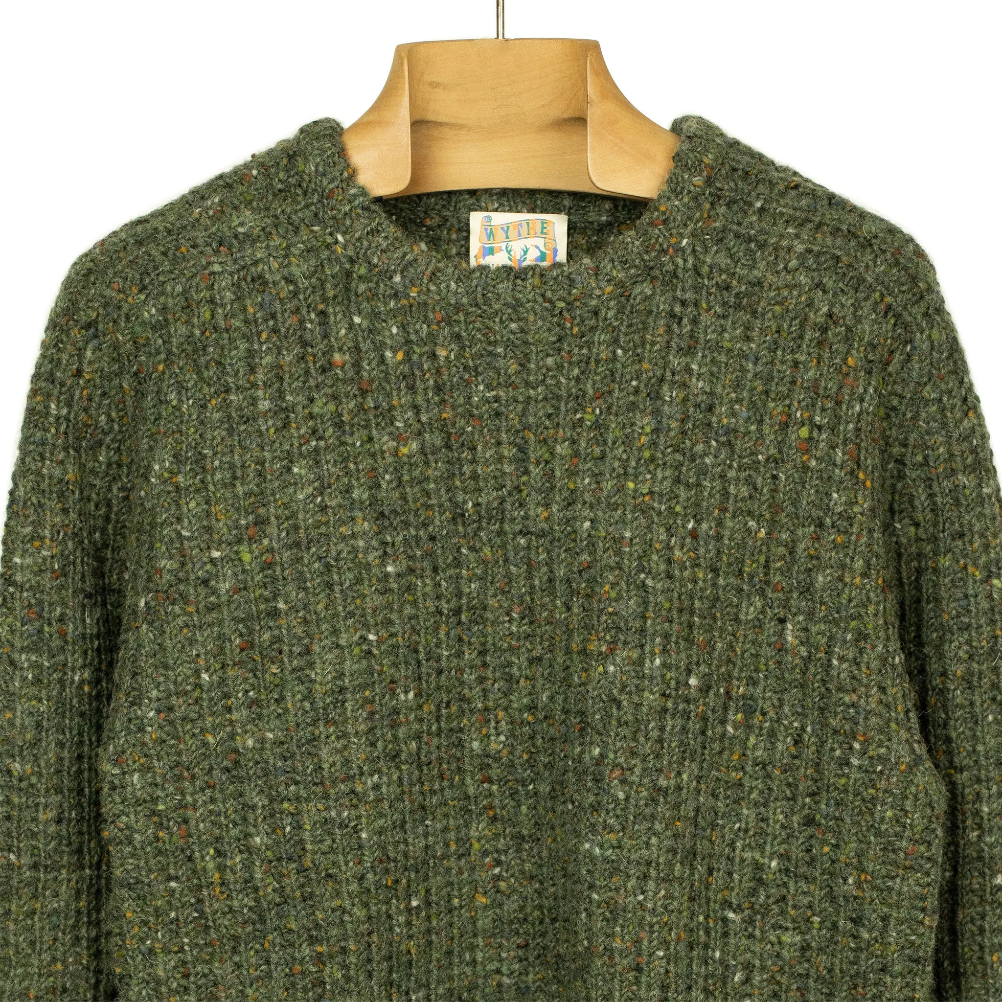 Chunky rib Irish Donegal wool sweater in "Olive Drab"