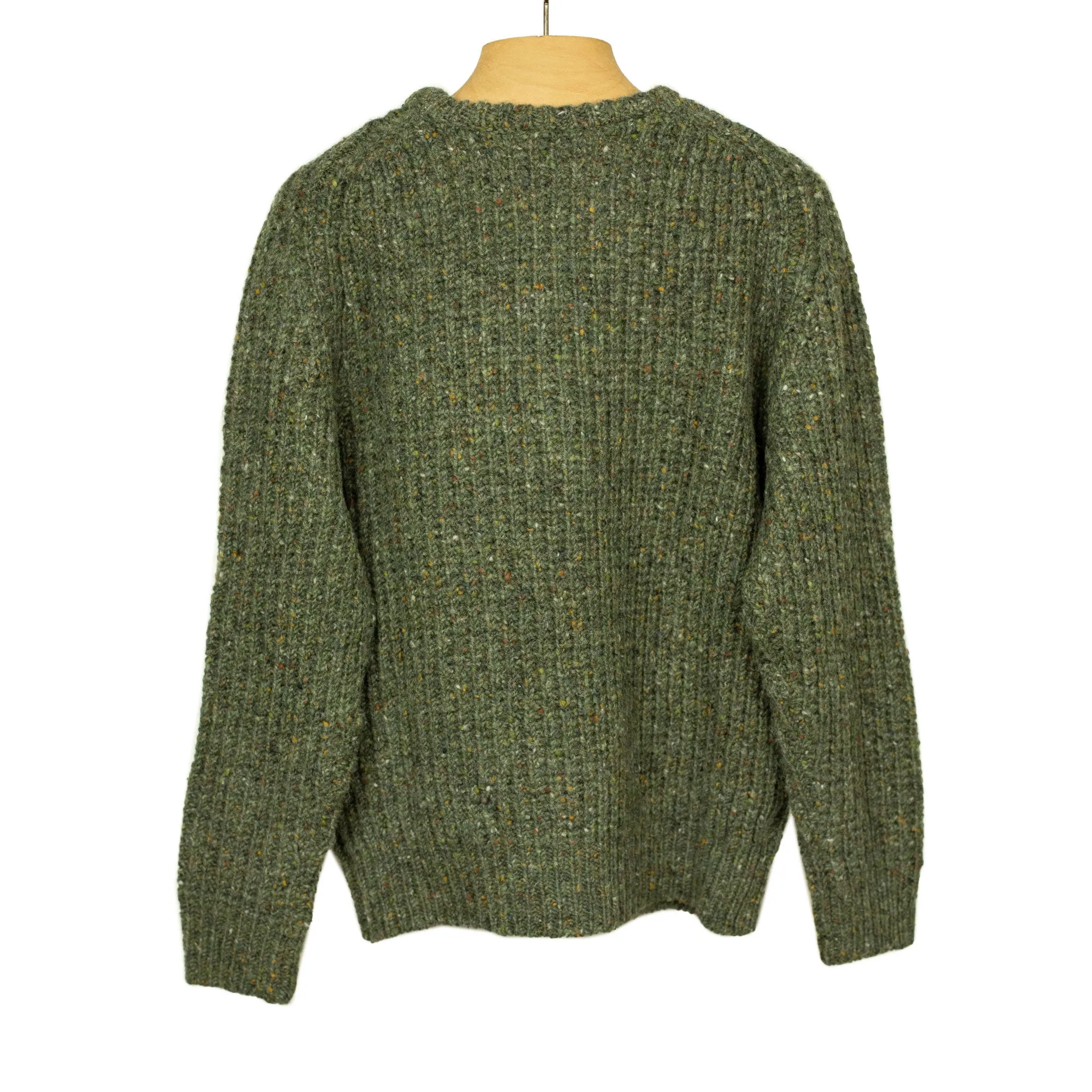 Chunky rib Irish Donegal wool sweater in "Olive Drab"