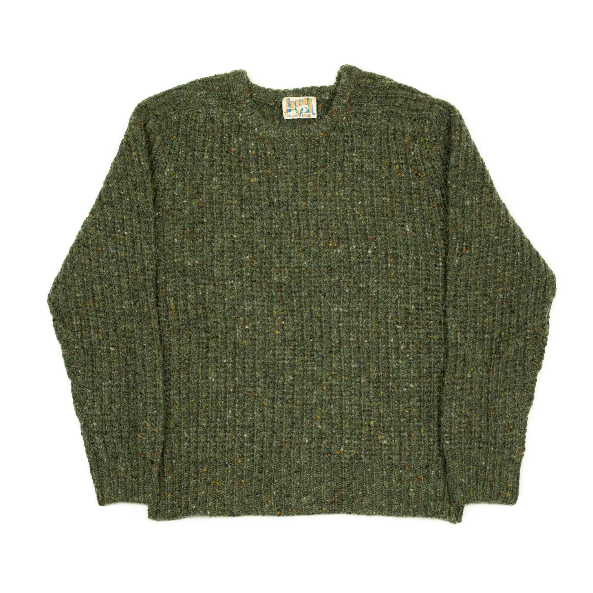 Chunky rib Irish Donegal wool sweater in "Olive Drab"