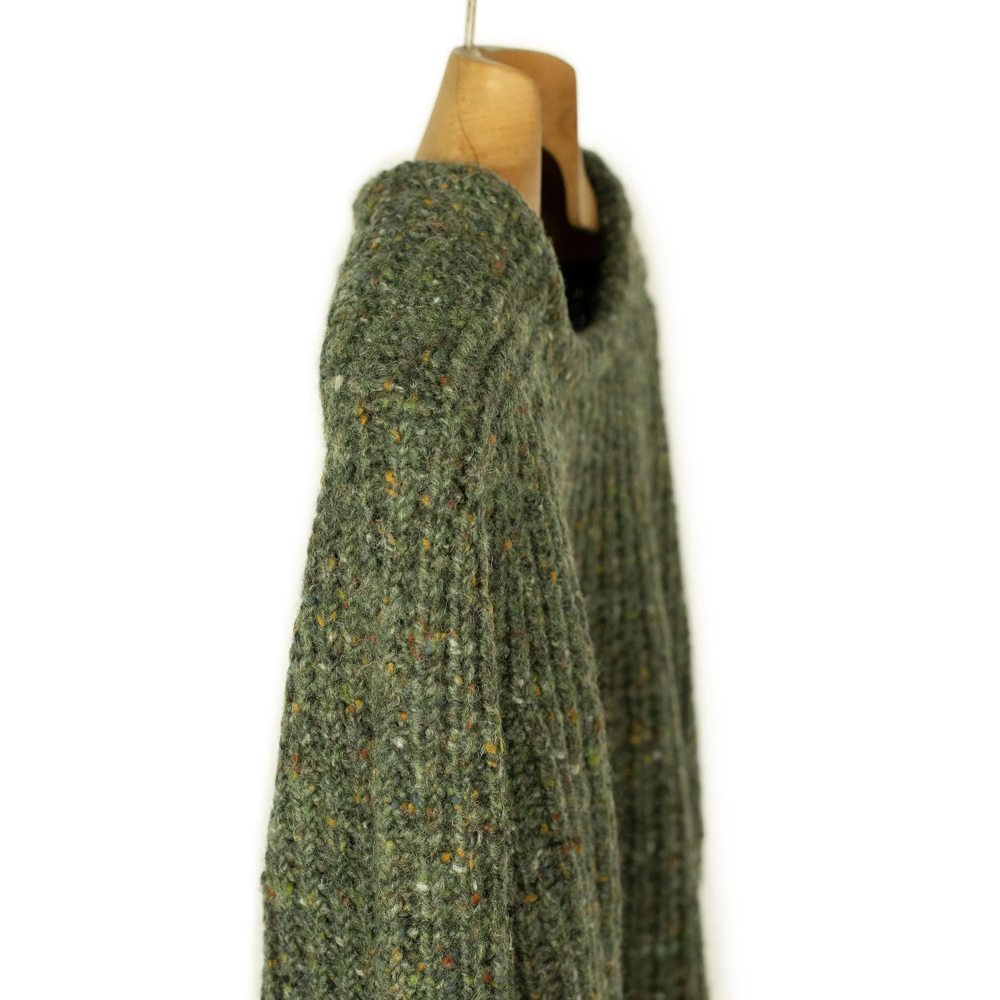 Chunky rib Irish Donegal wool sweater in "Olive Drab"