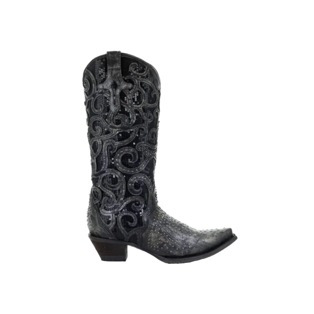 Corral Boots Women's Black Overlay and Full Studs Vamp