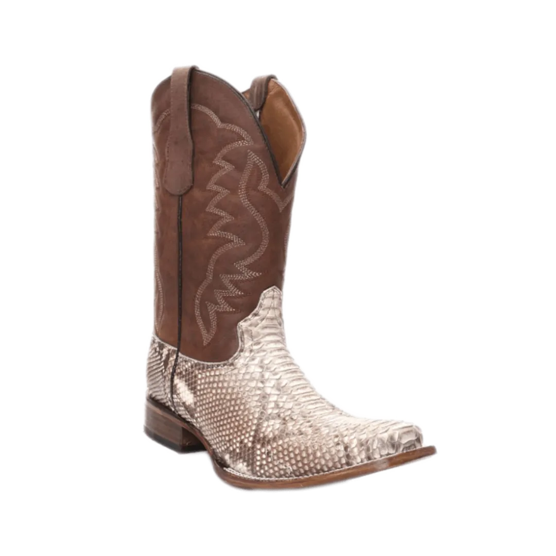 Corral Men's Natural Brown Python Embroidery Square Toe Boots