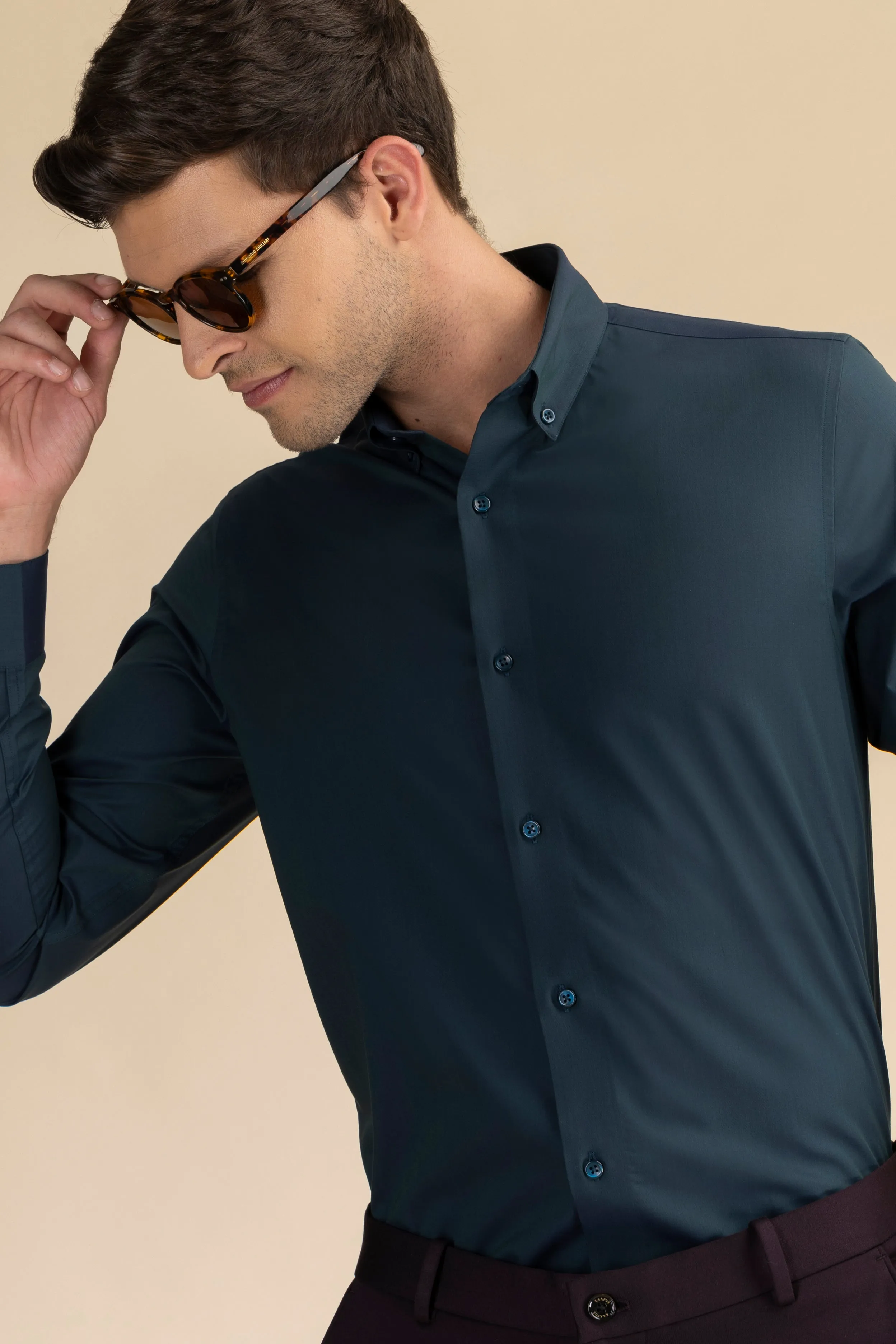 Dark Green Poplin Solid Shirt