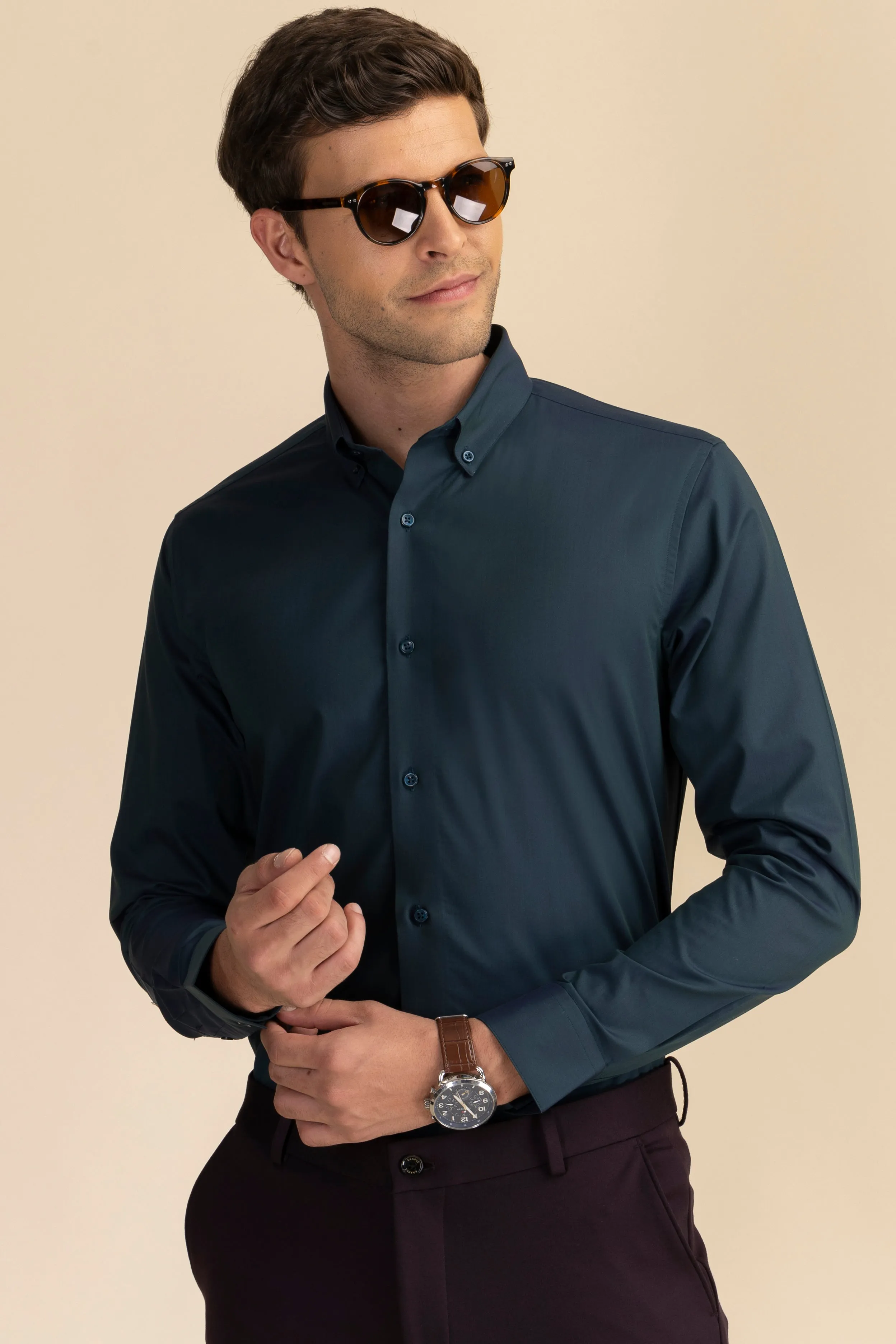 Dark Green Poplin Solid Shirt