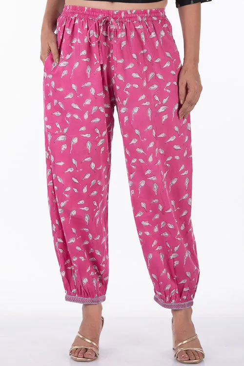 Dharan "Bloosom Dogri Pants" Pink Block Printed Pants