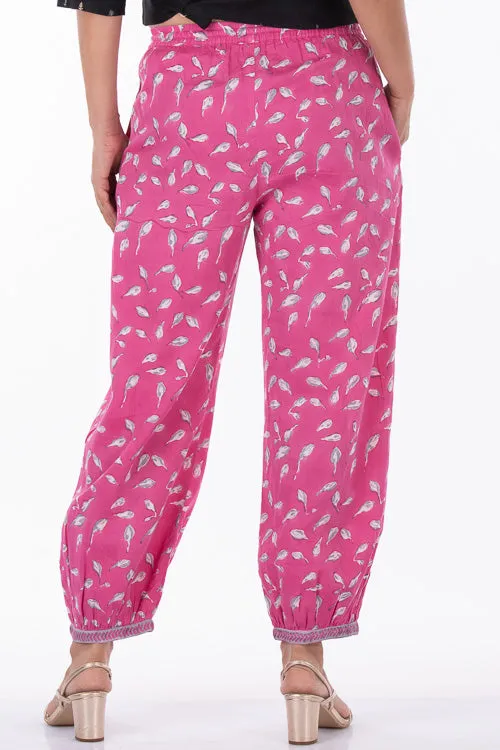 Dharan "Bloosom Dogri Pants" Pink Block Printed Pants