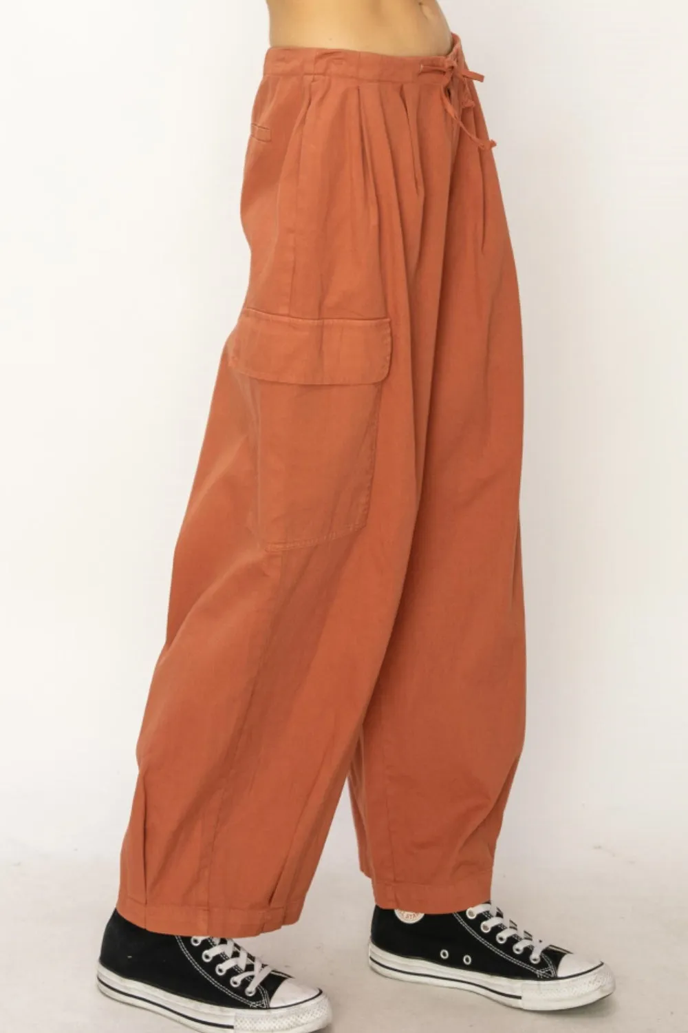 Drawstring Cargo Wide Leg Pants