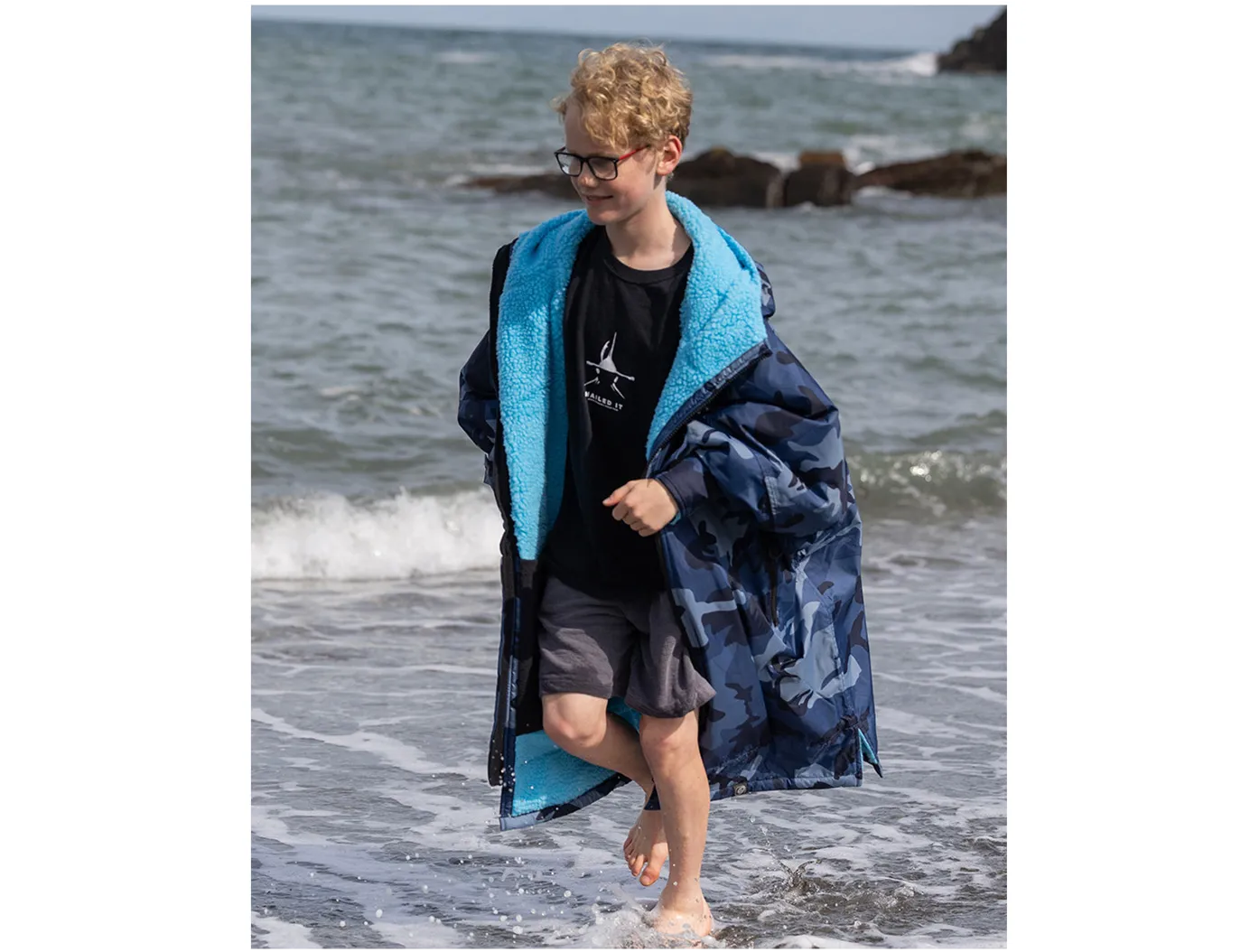 Dryrobe Advance Kids Small Long Sleeve 10-13 years Blue Camo/Blue - In Stock - NEW