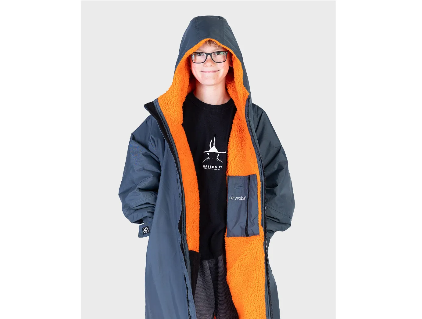 Dryrobe Advance Long Sleeve Kids Dark Grey/Orange - 10-13 Years - NEW