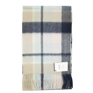 Edinburgh 100% Lambswool Tartan Scarf Myriad Check - Navy/Greige/Light Blue