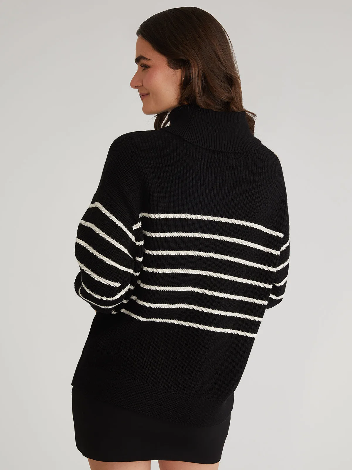 Elise: 100% Cotton Oversize Stripe Turtleneck Pullover