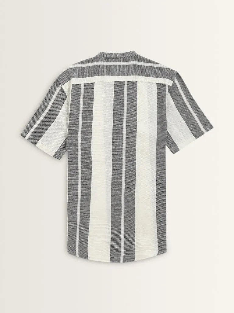 ETA Grey Stripe Printed Resort-Fit Cotton Shirt