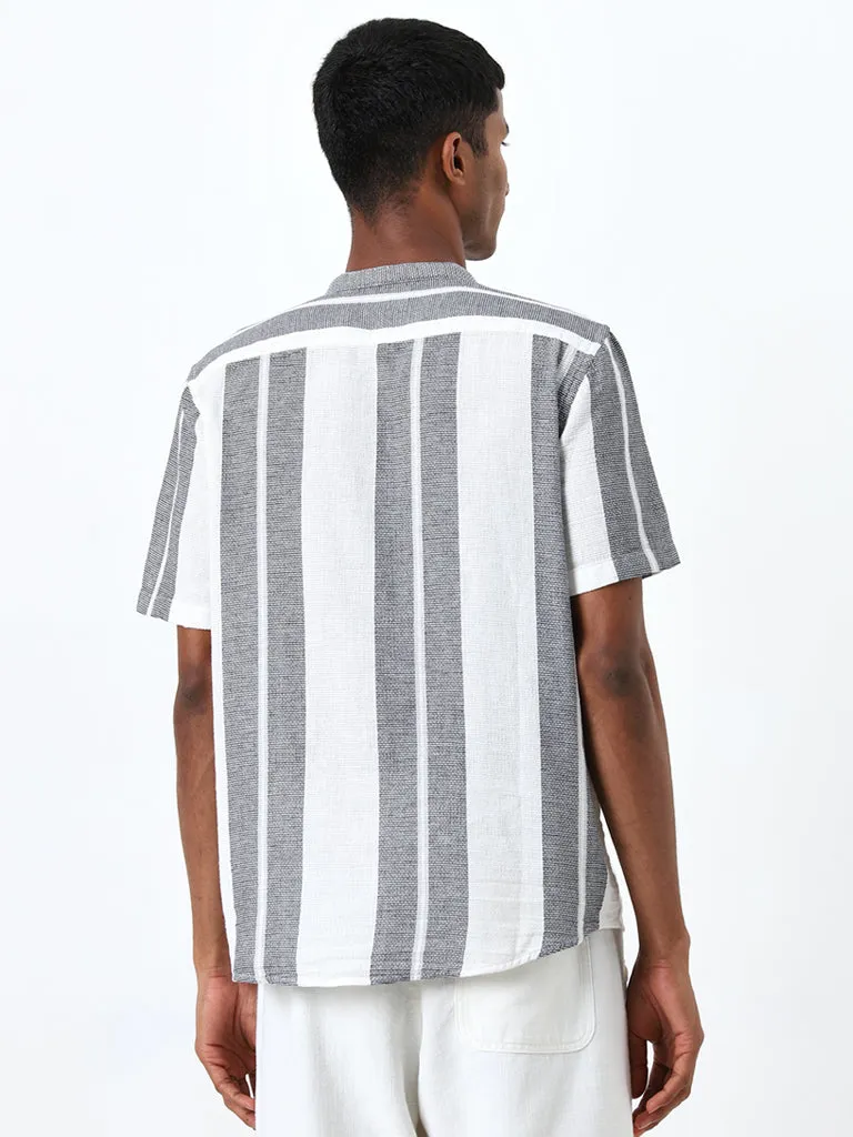 ETA Grey Stripe Printed Resort-Fit Cotton Shirt