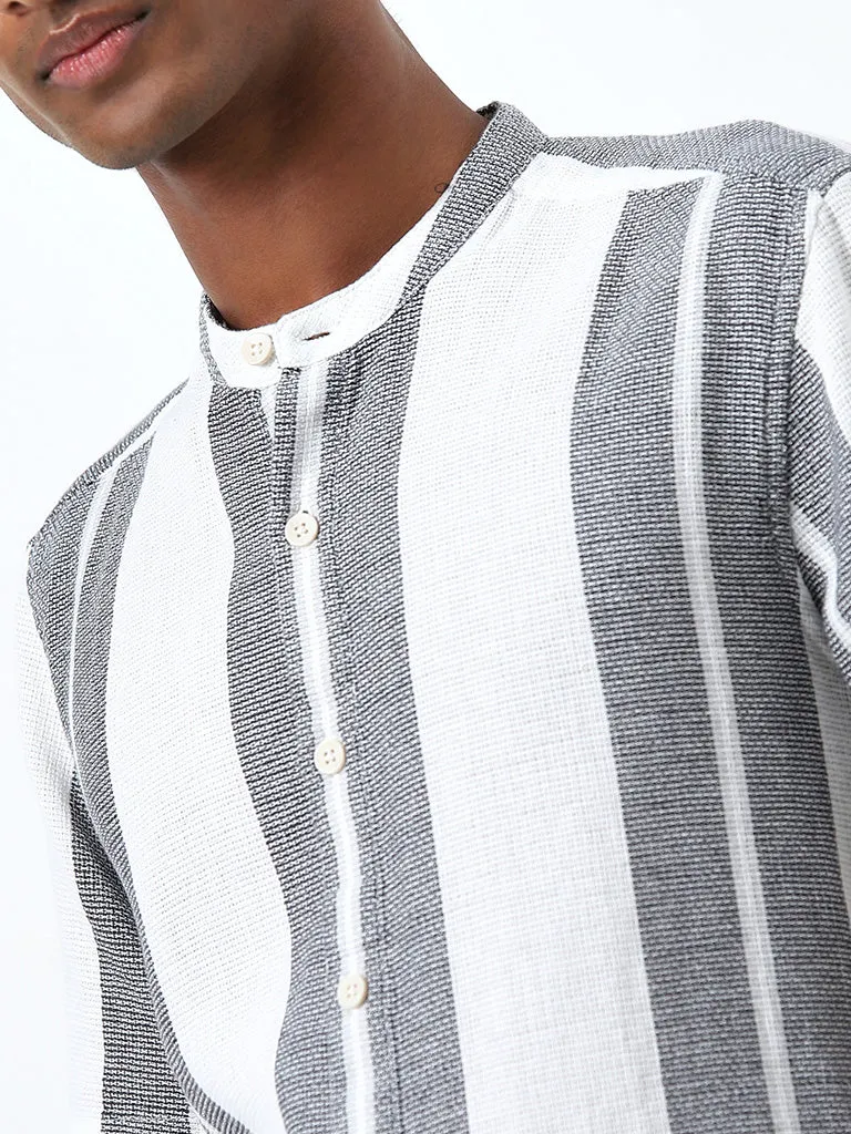 ETA Grey Stripe Printed Resort-Fit Cotton Shirt