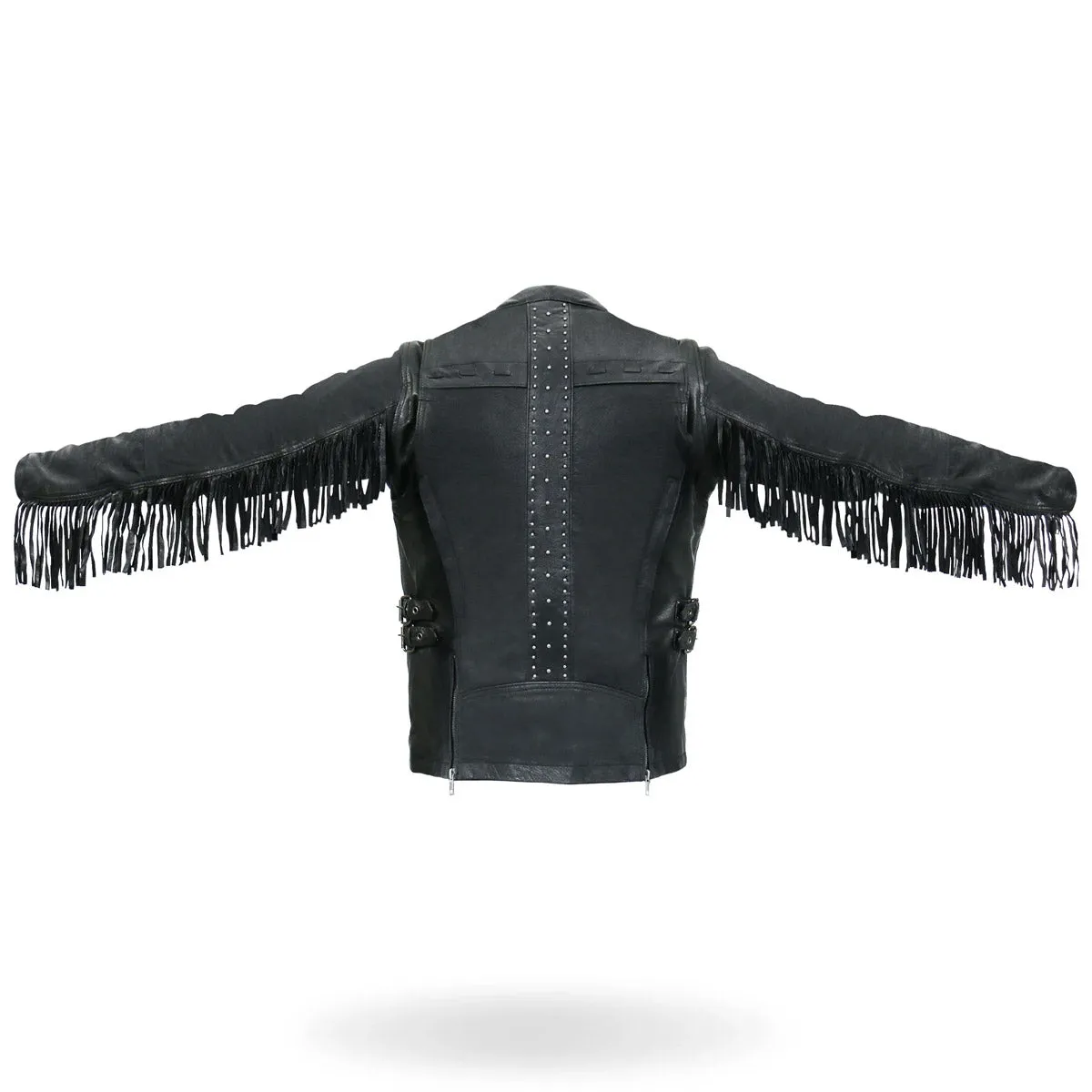 Hot Leathers JKL1028 Studs and Fringe Ladies Black Carry Conceal Leather Jacket