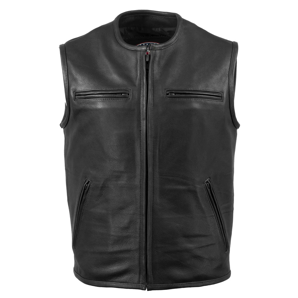 Hot Leathers VSM5001 USA Made Men's 'Steerhide' Black Premium Leather Club Style Vest