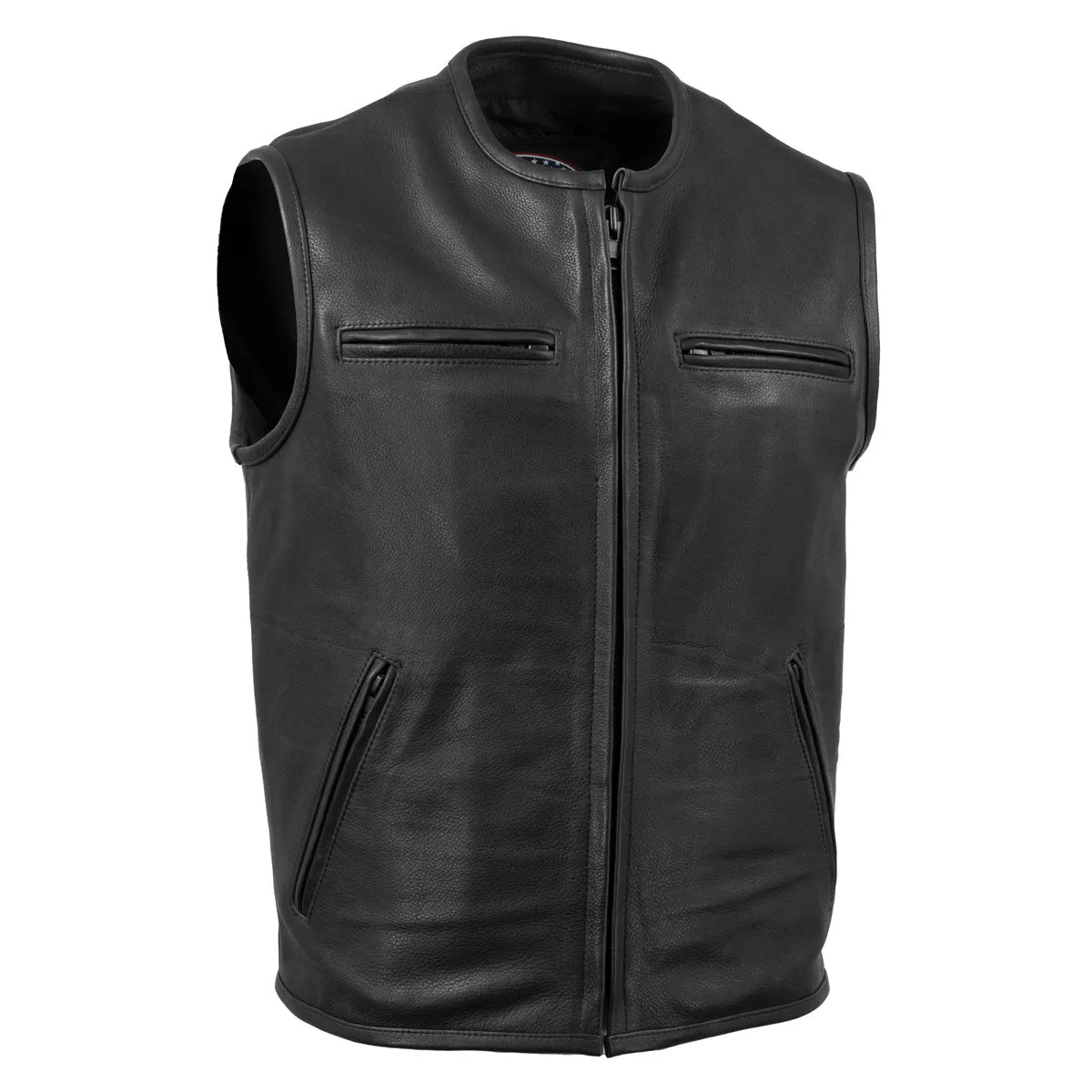 Hot Leathers VSM5001 USA Made Men's 'Steerhide' Black Premium Leather Club Style Vest