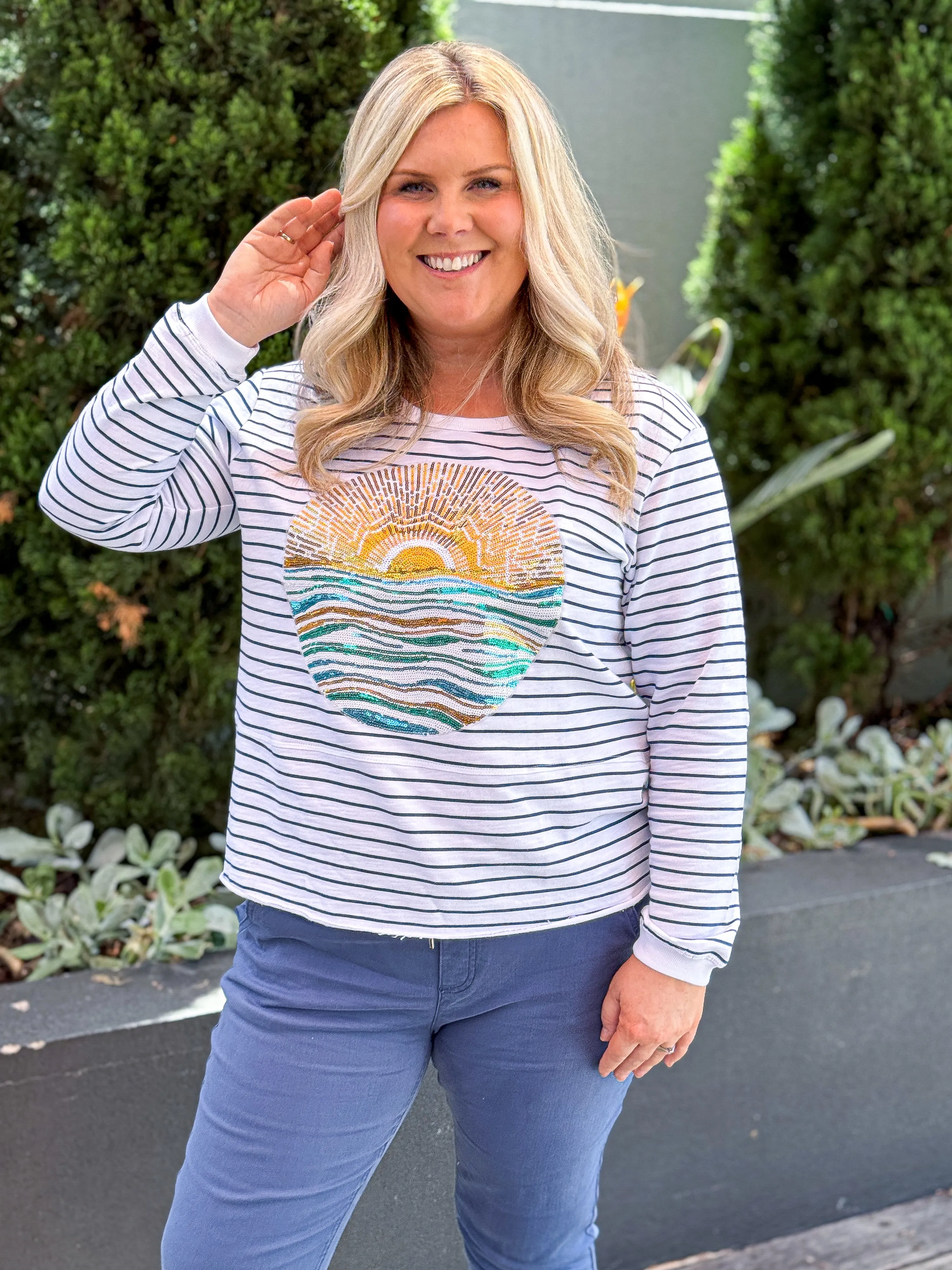 Jen Sweater Navy Stripe Ocean Sun