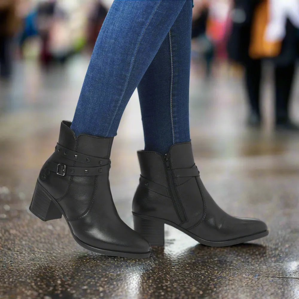 Ladies Rieker Boot Black Leather Zip Y2059-00 sale