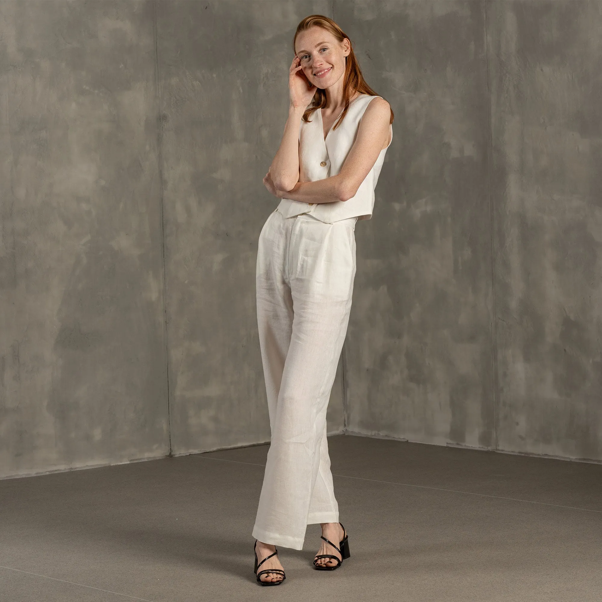 Linen Vest & Wide Leg Pants 2-Piece