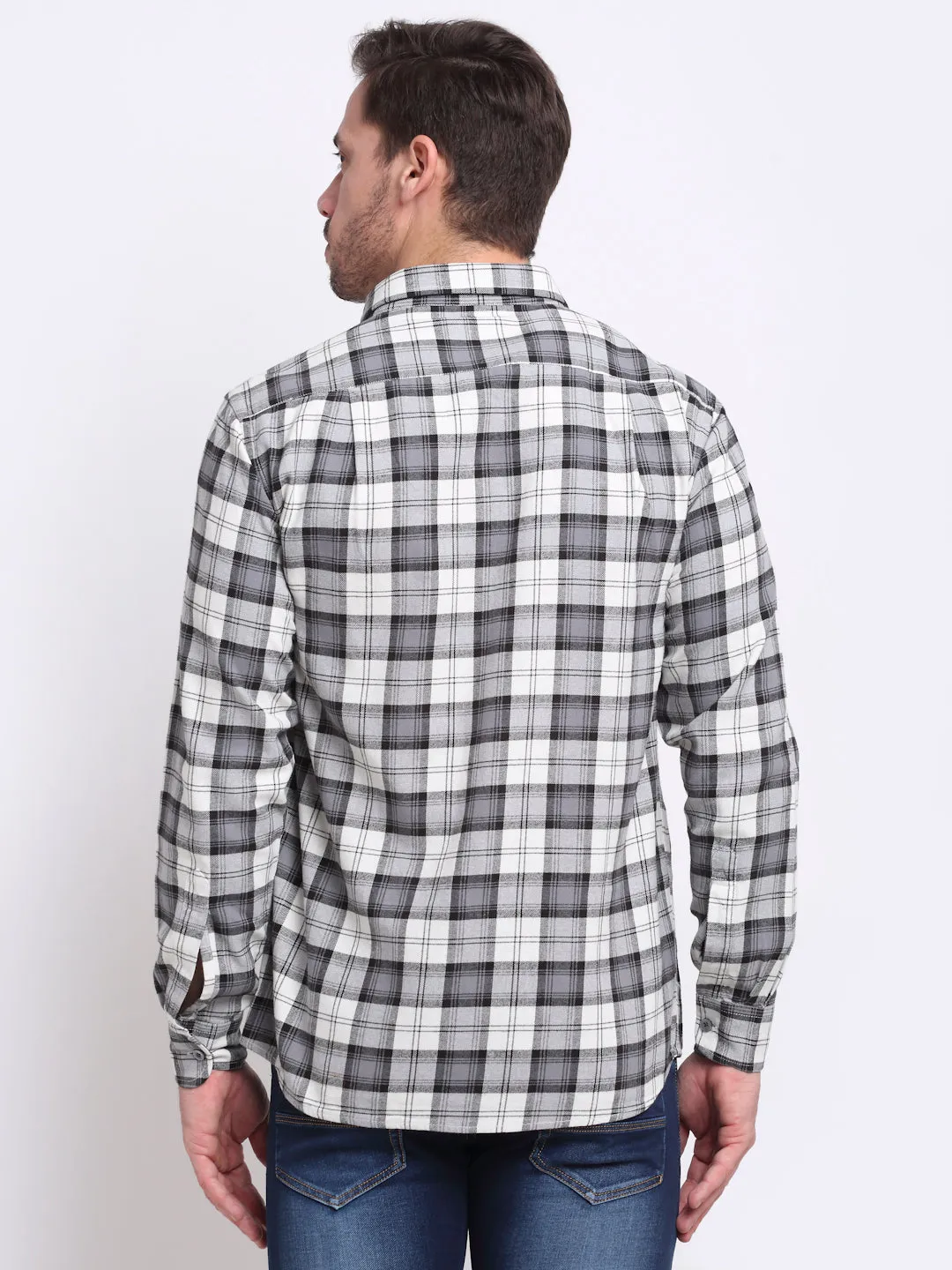 Men Cotton Checkered Grey Full Sleeve Casual Shirt for Men with Pocket