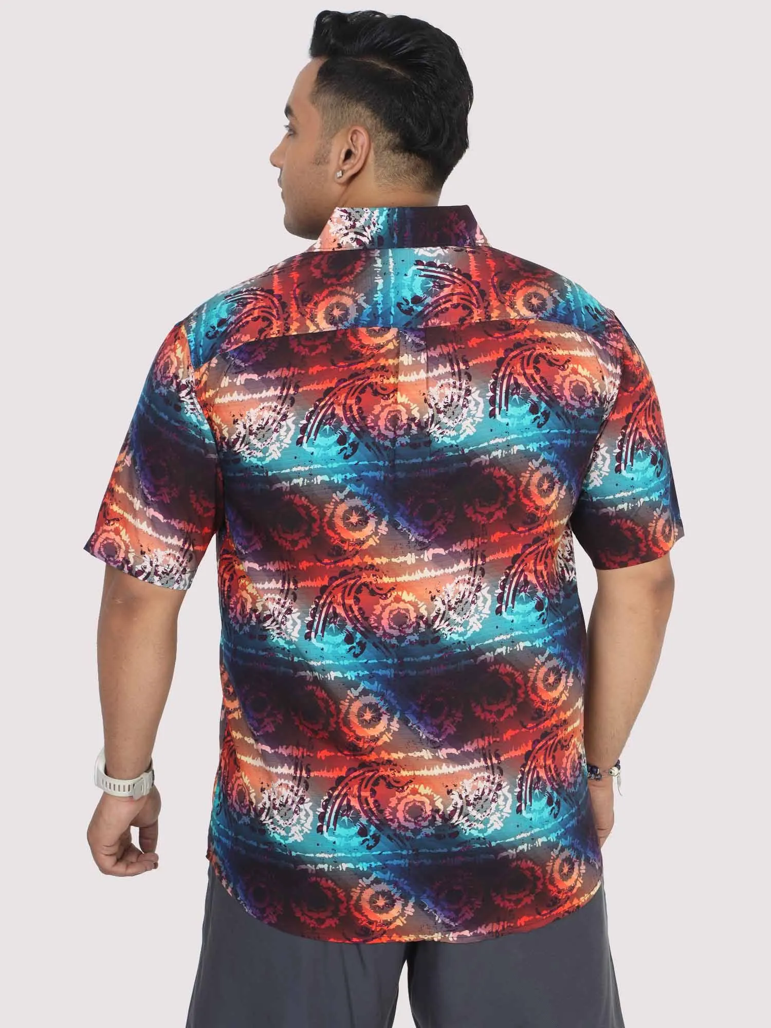 Men Plus Size Paisley Wheel Digital Printed Half Shirt