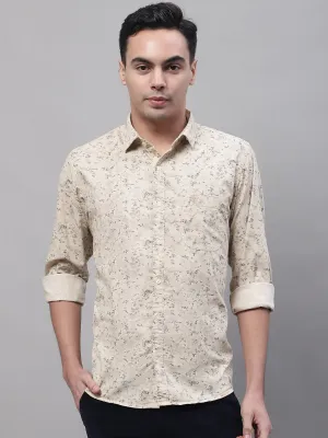 Men's Beige Casual Floral Print Full Sleeve Shirt