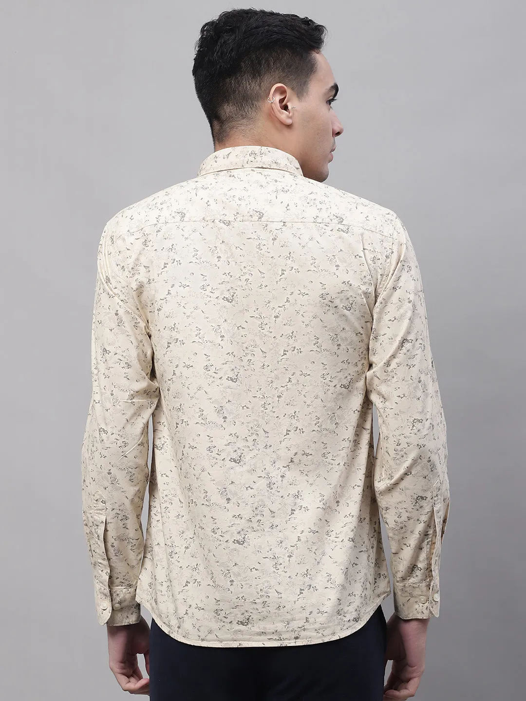 Men's Beige Casual Floral Print Full Sleeve Shirt