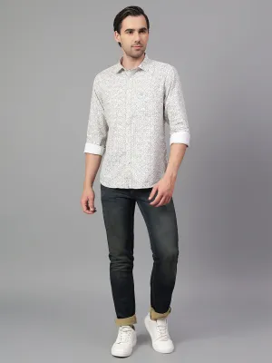 Men's Beige Printed Full Sleeve Casual Shirt