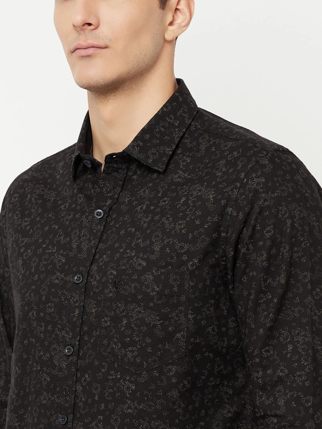 Men's Black Casual Abstract Print Full Sleeve Shirt