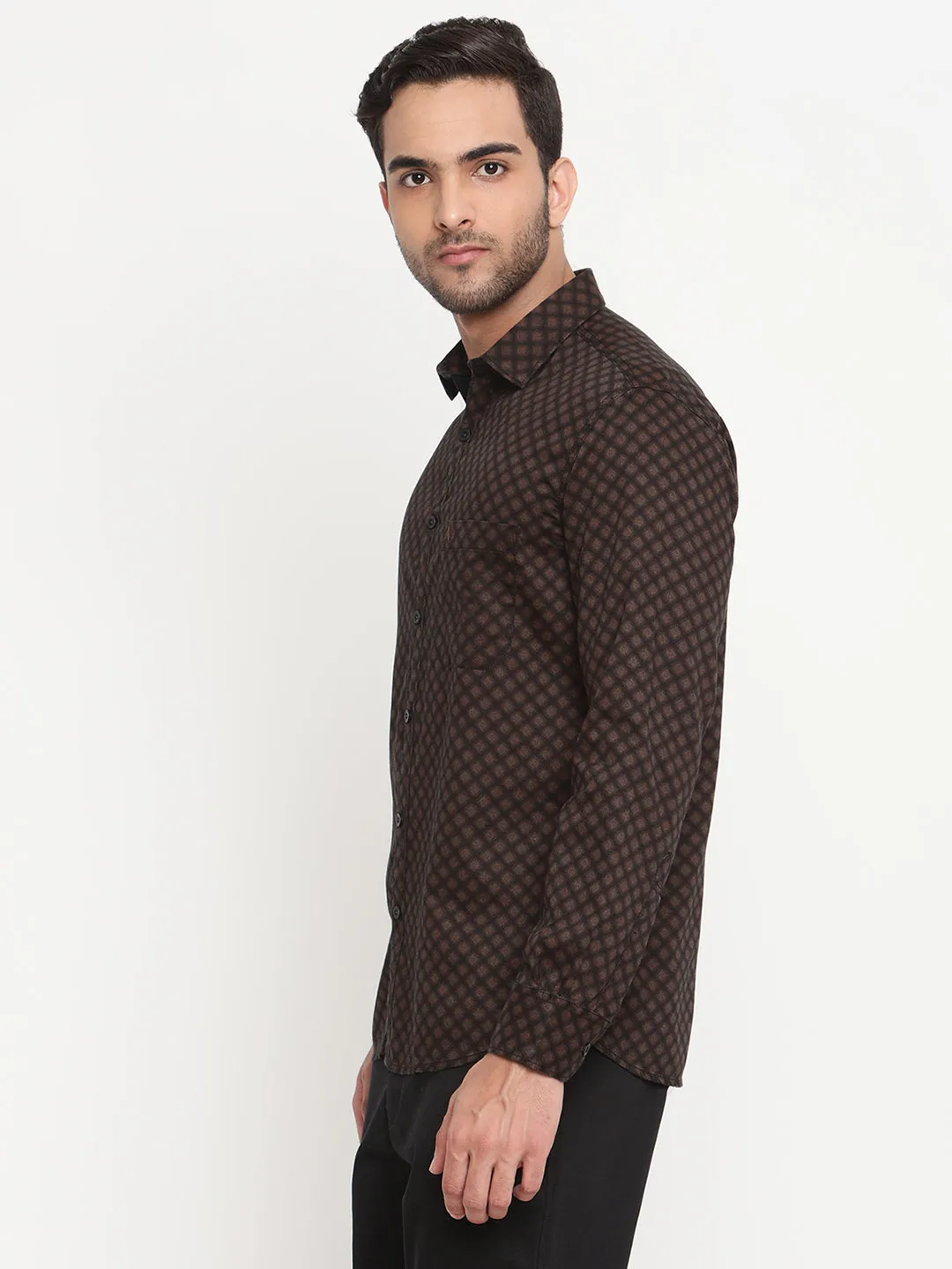 Men's Black Casual Geometric Print Full Sleeve Shirt