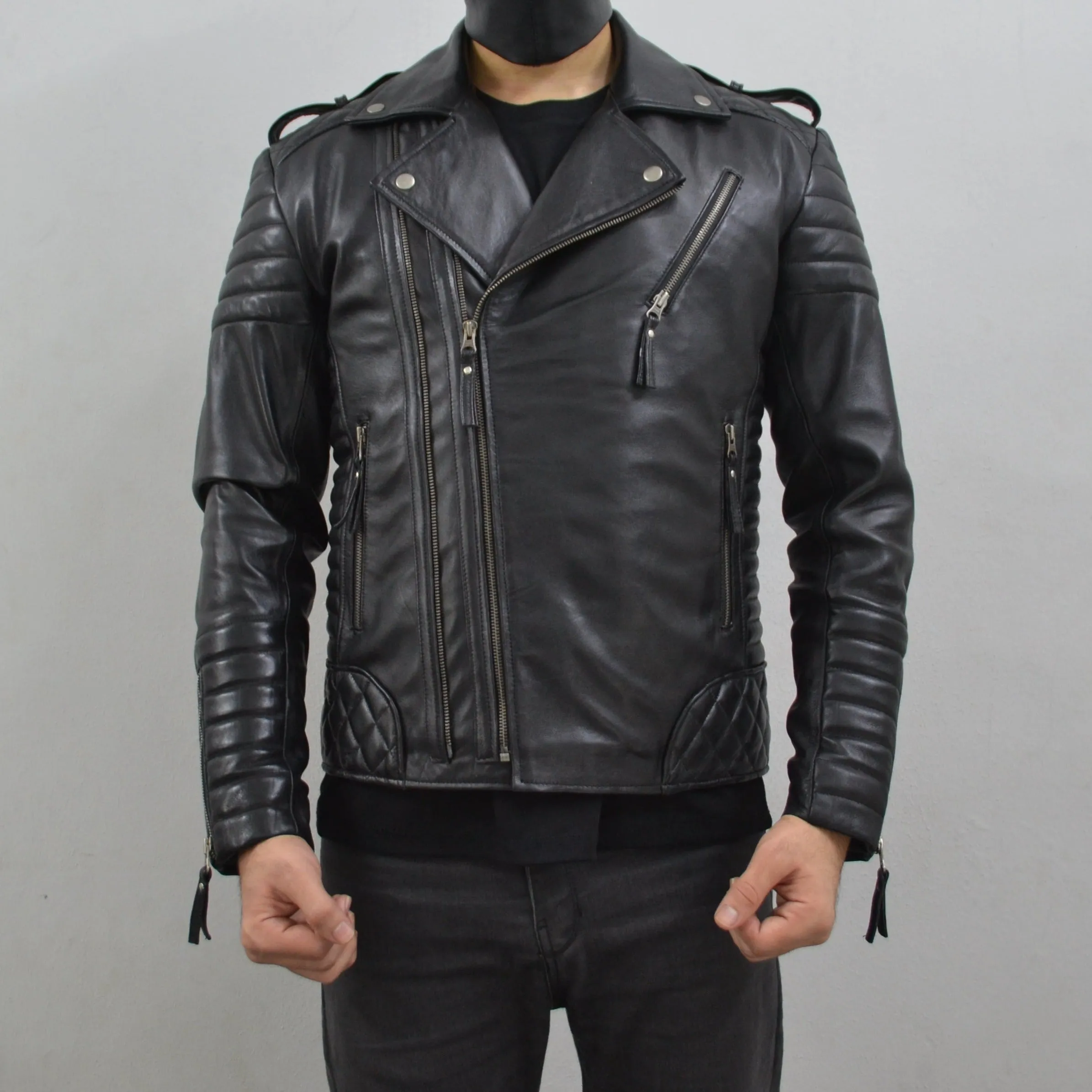 Men's Brando Motorcycle Moto Biker Genuine Leather Jacket