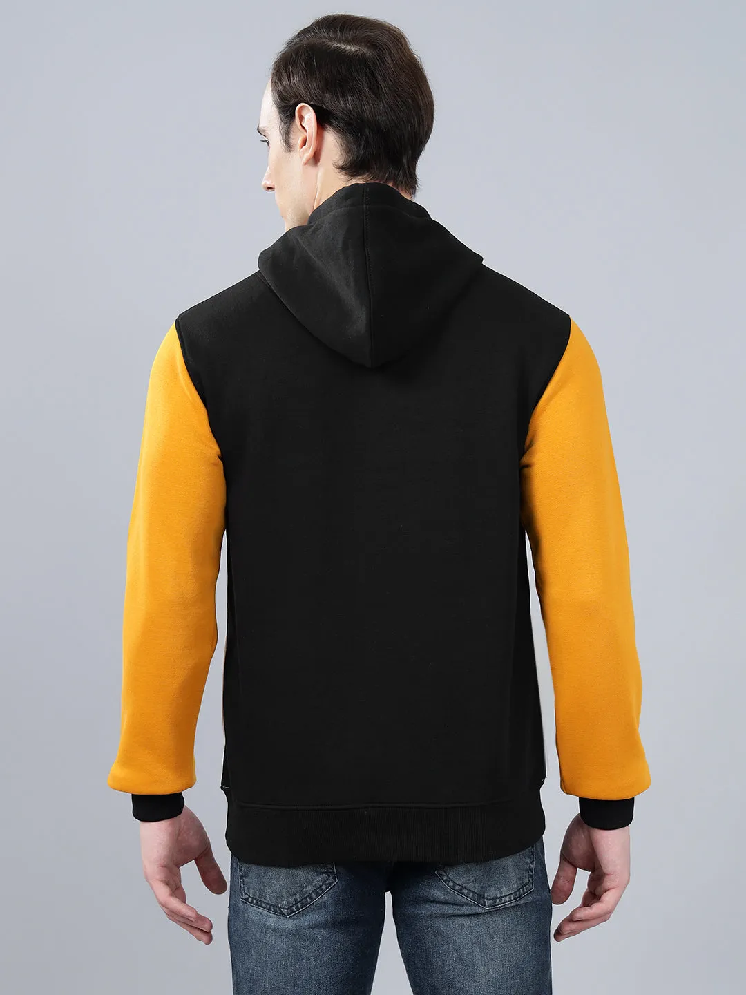 Men's Color Block Mustard Hoody Neck Sweatshirt