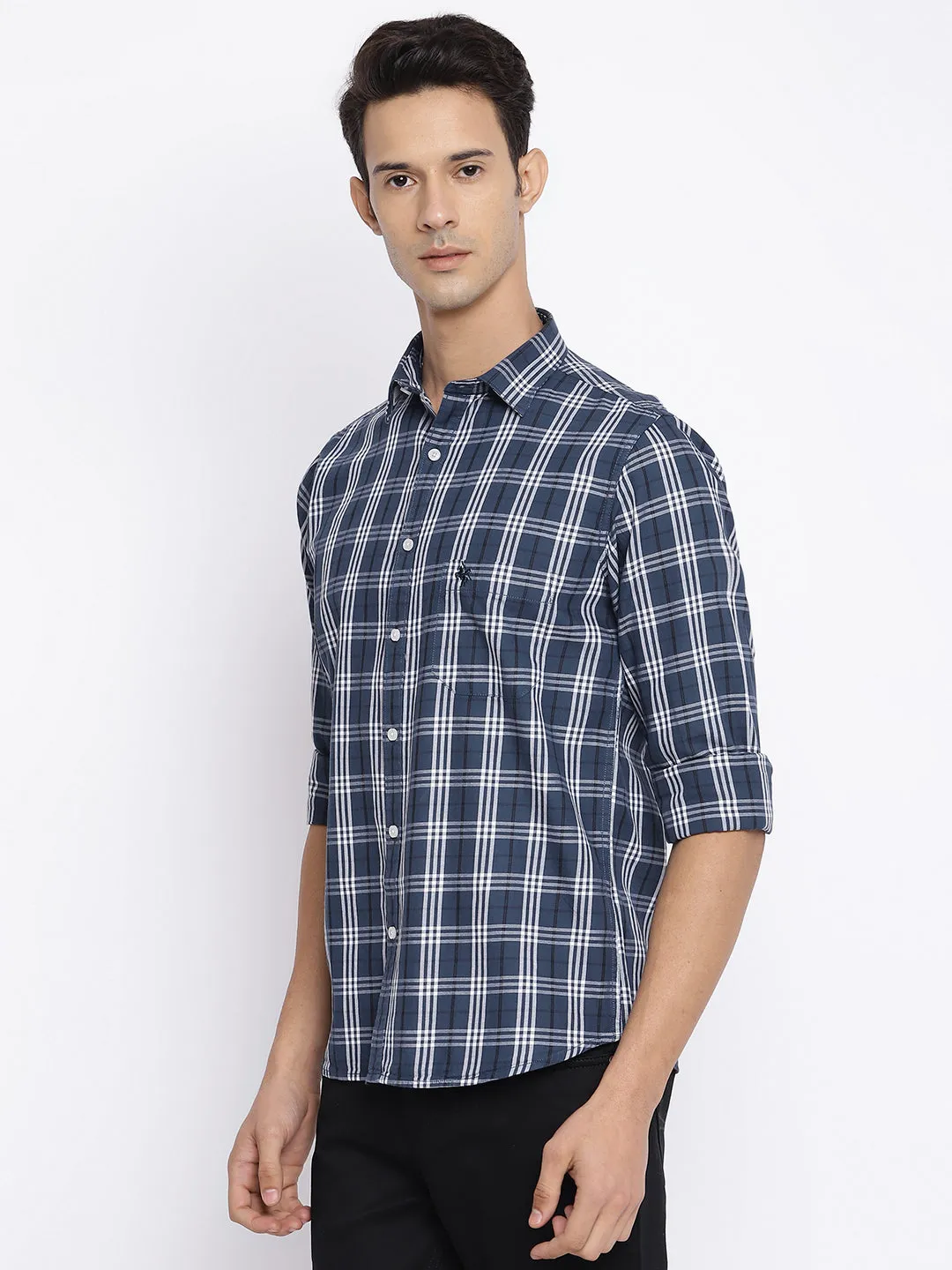 Men's Dark Grey Casual Medium Checks Full Sleeve Shirt