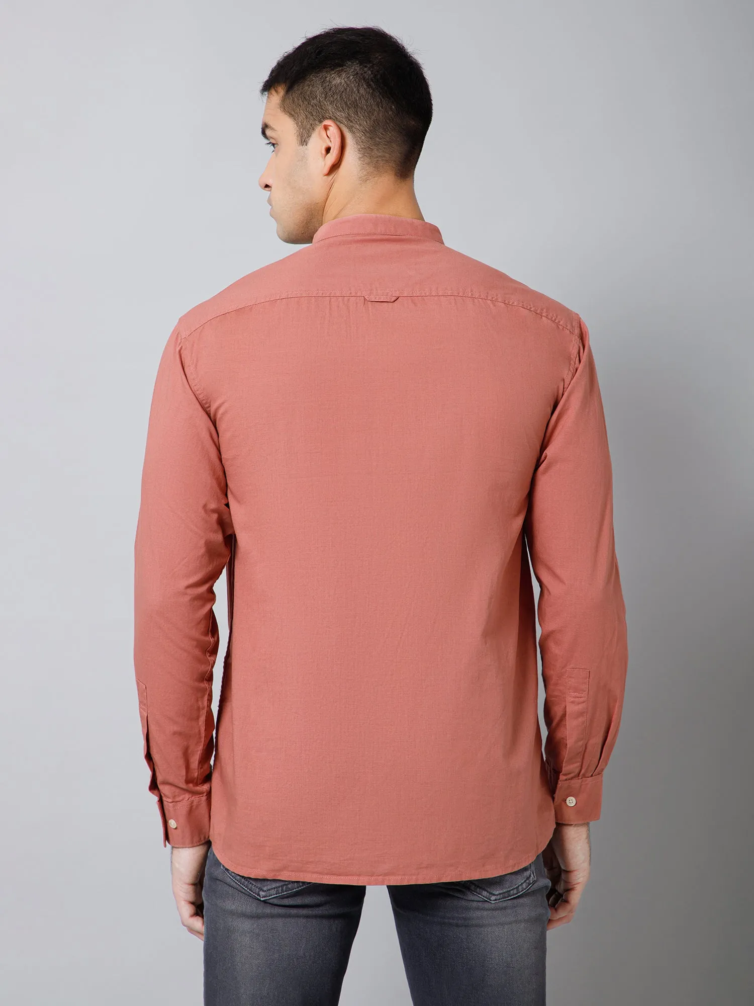 Men's Dark Peach Casual Plain Full Sleeve Shirt