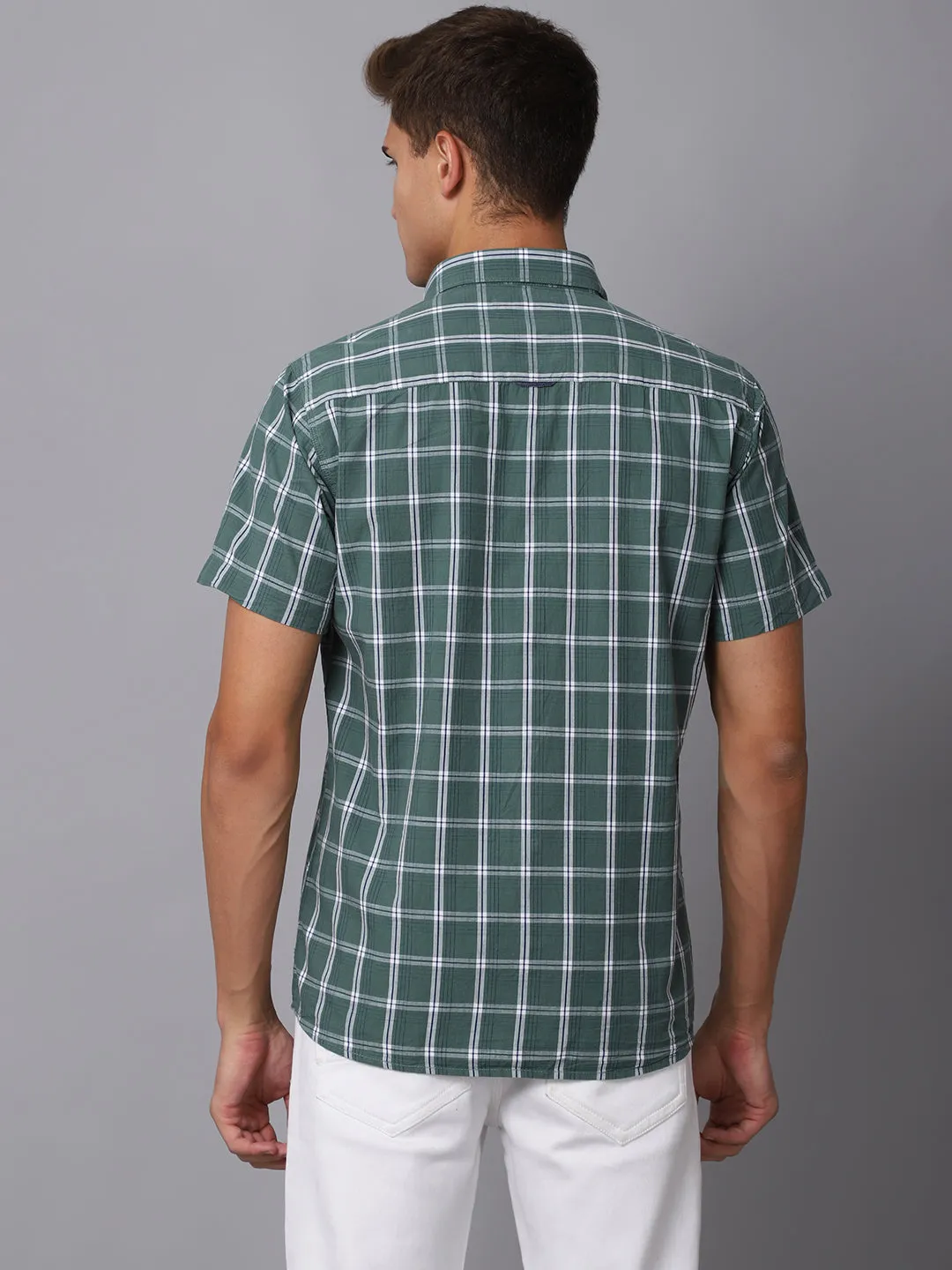 Men's Green Casual Medium Checks Half Sleeve Shirt