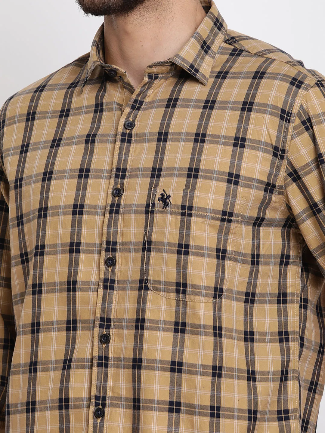 Men's Khaki Casual Big Checks Full Sleeve Shirt